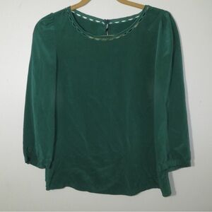 J. Crew Forest Green Blouse with Gold Accents